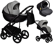 Детская коляска Indigo Tour Eco 3 в 1 с автокреслом Avionaut Cosmo Grey Te02 черная кожа+серая кожа