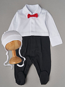 Комбинезон Little Star Джентльмен интерлок с шапочкой-котелок 30392 белый/графит 62