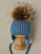 Шапка Little Star Лапша подклад флис, помпон енот 5601 (ЧЗ-нк) индиго, 38 см