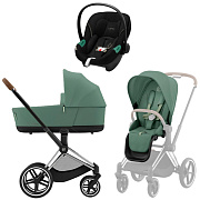 Коляска 3 в 1 Cybex Priam IV Chrome Brown complete и автокресло Aton S2 i-Size Moon Black Leaf Green
