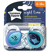 Соска-пустышка силиконовая ночная Tommee Tippee Night Time, 6-18 мес., 2 шт. TT0149-PESTE/PISICA