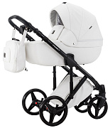 Детская коляска Adamex Luciano Deluxe 3 в 1 Q107-C (БЕЛ 100% КОЖА-ЧЕРНАЯ РАМА)