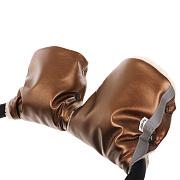 Муфта-варежки для коляски Pituso шерстяной мех белый экокожа Р256 Бронза