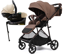 Прогулочная коляска Peppy Amici с автокреслом Jet Beige и базой Mocca рама Mocca