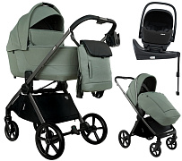 Детская коляска Pituso Teffy 4 в 1 с автокреслом Baesa Black с базой Sage Green/Graphite