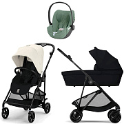 Коляска Cybex Melio Carbon Cloud T i-Size Leaf Green Plus 3 в 1 Canvas White/Magic Black с дождевиками