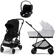 Коляска Cybex Melio Carbon Cloud T i-Size Sepia Black Plus 3 в 1 Magic Black с дождевиком/Fog Grey