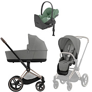Коляска Cybex Priam IV Rosegold complete Cloud T Leaf Green Plus Base T 3 в 1 Mirage Grey