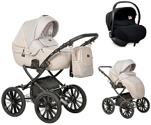 Детская коляска Indigo Porto Classic 14 3 в 1 с автокреслом Avionaut Cosmo Po 03 бежевая кожа+бежевый лен