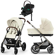 Коляска Cybex Balios S Lux TPE complete Aton B2 Volcano Black Base One 4 в 1 Seashell Beige с дождевиками