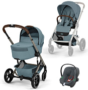 Коляска Cybex Balios S Lux Fold Cot TPE Aton B2 Steel Grey 3 в 1 Stormy Blue с дождевиками