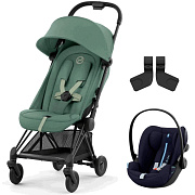 Коляска Cybex Coya Matt Black Frame Cloud G i-Size Ocean Blue Plus 2 в 1 Leaf Green с дождевиком