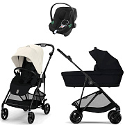 Коляска Cybex Melio Carbon Aton B2 i-Size Volcano Black 3 в 1 Canvas White/Magic Black с дождевиками