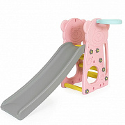 Детская горка Happy box Bear с баскетбольным кольцом JM-755B розовая