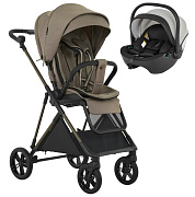 Детская прогулочная коляска Pituso Carbon RX c автокреслом Baesa Pro Black,Beige Canopy Tuareg Beige/рама carbon gold