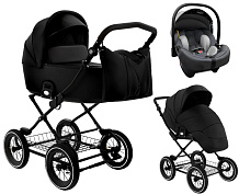 Детская коляска Roan Bass Next Classic Кожа d12 3 в 1 с автокреслом Elo Lux EduSky Grey RCL300/1 Black