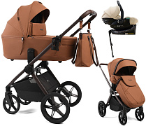Детская коляска Peppy Monaco Thermo 4 в 1 с автокреслом Jet Beige и базой Biscuit (бисквит), рама серо-коричневая