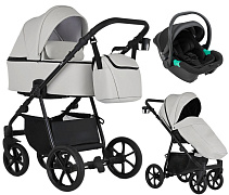 Детская коляска Pituso Tossa Кожа 3 в 1 с автокреслом Santiso Pro Black TS/25/3 Light Grey