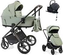 Детская коляска Peppy Soho 4 в 1 с автокреслом Jovikids Aria Black и базой Oregano (орегано), рама серо-бежевый