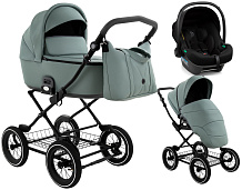 Детская коляска Roan Bass Next Classic Кожа d12 3 в 1 с автокреслом Elo Lux Black RCL303/1 Misty Mint/Grey