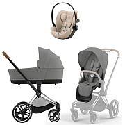 Коляска Cybex Priam IV Chrome Brown complete Cloud G3 Almond Beige 3 в 1 Mirage Grey