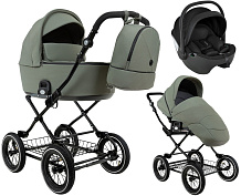 Детская коляска Roan Bass Next Classic d12 2.0 3 в 1 с автокреслом Pituso Baesa Pro Black BNC/82/2 Sage Green/Black/руч.Black