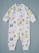 Комбинезон растущий на молнии Little Star интерлок 13016 (мз) монстрики, белый 68