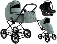 Детская коляска Roan Bass Next Classic Кожа d12 3 в 1 с автокреслом Elo Black RCL303/1 Misty Mint/Grey