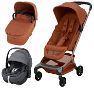 Детская коляска Maxi-Cosi Fame Cabin 3 в 1 с автокреслом Pebble 360 Pro Twillic Graphite Copper Terra/терракотовый