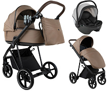 Детская коляска Roan Sol Vintage Leather 2.0 3 в 1 с автокреслом Pituso Baesa Pro Black,Beige Canopy SL/11/L Camel/Black/руч.Тем.коричневый
