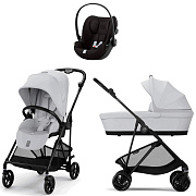 Коляска Cybex Melio Carbon Cloud G i-Size Magic Black 3 в 1 Fog Grey с дождевиком