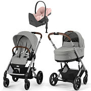 Коляска Cybex Balios S Lux SLV complete Cloud T Peach Pink Plus Base T 4 в 1 Stone Grey с дождевиками
