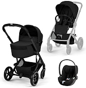 Коляска Cybex Balios S Lux Fold Cot BLK Cloud T Sepia Black 3 в 1 Moon Black с дождевиками