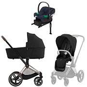 Коляска Cybex Priam IV Rosegold complete Aton B2 Bay Blue Base One 3 в 1 Sepia Black