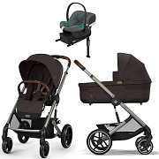 Коляска Cybex Balios S Lux TPE complete Aton B2 Steel Grey Base One 4 в 1 Chocolate Brown с дождевиками