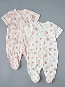 Комбезы на кнопках короткий рукав Little Star Клубнички, Цветы и птички 2 шт 7062 (ЧЗ-мз) крем/розовый 56