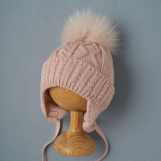Шапочка двойная вязка Little Star Восхищение бумбон - мех песец 5574 (ЧЗ-нк) пыльная роза 34