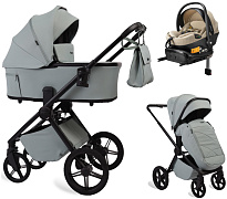 Детская коляска Peppy Monaco Plus 4 в 1 с автокреслом Welldon Crown 2 Beige и базой Mint (мятный), рама черная