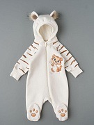 Комбинезон Little Star Тигренок с отстегивающимся капюшоном футер с начесом 823015 (ЧЗ-мз) крем 56