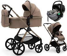 Коляска Agex Life 3 в 1 матовая рама с автокреслом i-Safe Grey ALB620 Taupe Beige (Бежевый)