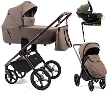 Детская коляска Peppy Monaco Thermo 4 в 1 с автокреслом Jet Brown и базой Mocca (кофе), рама серо-коричневая