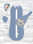 Комплект для новорождённого Mjolk Пыльный синий пеленальный кокон, шапочка, антицарапки 56