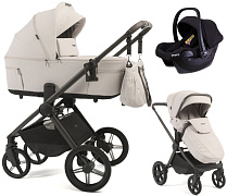 Детская коляска Peppy Soho 3 в 1 с автокреслом Rise Black Taupe (бежевый), рама серо-бежевый
