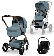 Коляска Cybex Balios S Lux Fold Cot TPE Cloud T Sepia Black 3 в 1 Stormy Blue с дождевиками
