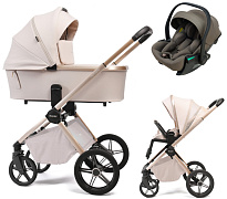 Детская коляска Peppy Monaco Plus 3 в 1 с автокреслом Jet Brown Beige (бежевый), рама беж, шлифованный алюминий