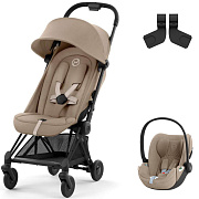 Коляска Cybex Coya Matt Black Frame Cloud T i-Size Cozy Beige Plus 2 в 1 Cozy Beige с дождевиком и бампером