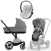 Коляска 3 в 1 Cybex Priam IV Chrome Brown complete и автокресло Cloud T i-Size Platinum White Plus Mirage Grey