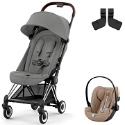 Коляска Cybex Coya Chrome Frame Cloud G i-Size Almond Beige Plus 2 в 1 Mirage Grey с дождевиком