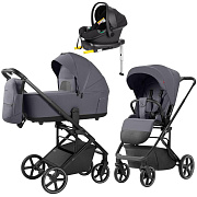 Коляска Carrello Alfa CRL-6522 2025 Nova DK791 Black Line с базой Isofix 3 в 1 Fashion Grey