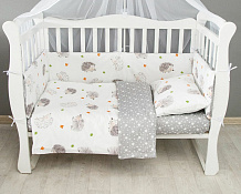 Комплект в кроватку AmaroBaby Baby Boom 3 предмета Крошка Eжик, белый/серый (поплин)